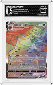 Orbeetle VMAX from the 2020 Pokemon SWSH set graded by Arena Club and given an overall grade of 9.5.