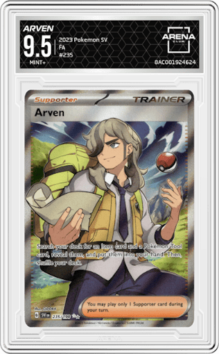 Arven from the 2023 Pokemon SV set graded by Arena Club and given an overall grade of 9.5.