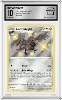 Corviknight from the 2021 Pokemon SWSH set graded by Arena Club and given an overall grade of 10.
