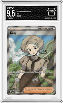 Katy from the 2023 Pokemon SV set graded by Arena Club and given an overall grade of 9.5.