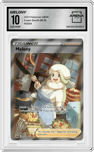 Melony from the 2023 Pokemon SWSH set graded by Arena Club and given an overall grade of 10.