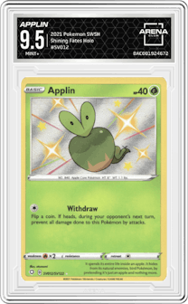 Applin from the 2021 Pokemon SWSH set graded by Arena Club and given an overall grade of 9.5.