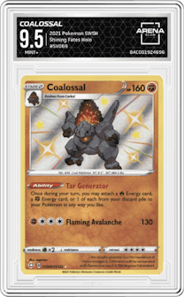 Coalossal from the 2021 Pokemon SWSH set graded by Arena Club and given an overall grade of 9.5.