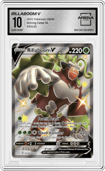 Rillaboom V from the 2021 Pokemon SWSH set graded by Arena Club and given an overall grade of 10.