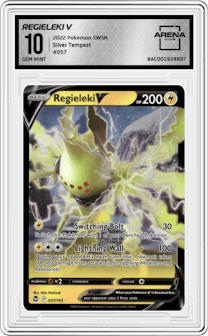 Regieleki V from the 2022 Pokemon SWSH set graded by Arena Club and given an overall grade of 10.