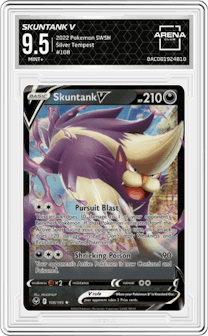 Skuntank V from the 2022 Pokemon SWSH set graded by Arena Club and given an overall grade of 9.5.