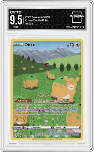 Ditto from the 2023 Pokemon SWSH set graded by Arena Club and given an overall grade of 9.5.