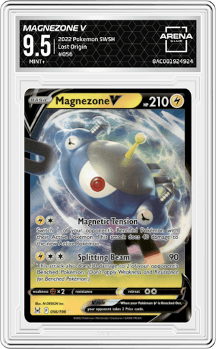 Magnezone V from the 2022 Pokemon SWSH set graded by Arena Club and given an overall grade of 9.5.