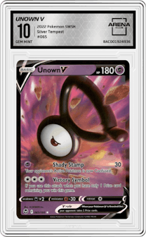 Unown V from the 2022 Pokemon SWSH set graded by Arena Club and given an overall grade of 10.