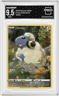 Mareep from the 2023 Pokemon SWSH set graded by Arena Club and given an overall grade of 9.5.