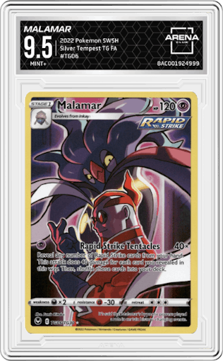 Malamar  from the 2022 Pokemon SWSH set graded by Arena Club and given an overall grade of 9.5.
