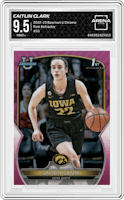 Caitlin Clark from the 2022-23 Bowman University Chrome set featuring a Pink Refractor parallel graded by Arena Club and given an overall grade of 9.5.