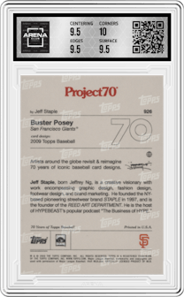 Buster Posey from the 2021 Topps Project70 set graded by Arena Club and given an overall grade of 10.