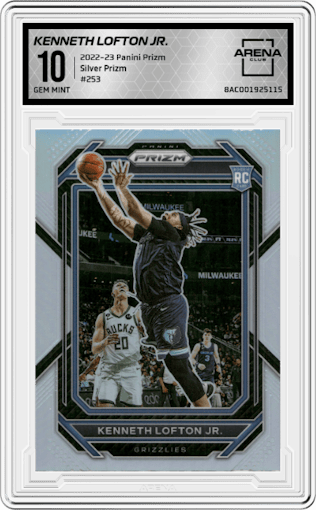Kenneth Lofton Jr. from the 2022-23 Panini Prizm  set featuring a Silver Prizm parallel graded by Arena Club and given an overall grade of 10.