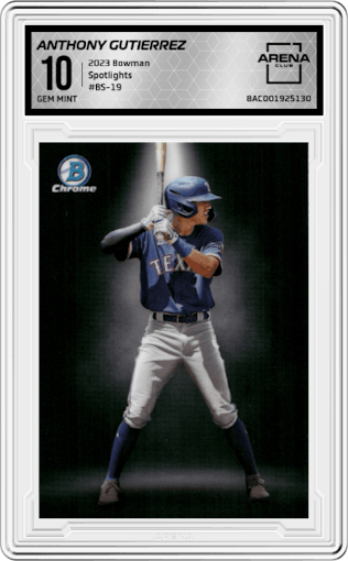 Anthony Gutierrez from the 2023 Bowman  set graded by Arena Club and given an overall grade of 10.