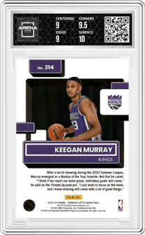 Keegan Murray from the 2022-23 Panini Donruss Optic  set graded by Arena Club and given an overall grade of 9.5.