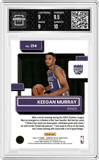 Keegan Murray from the 2022-23 Panini Donruss Optic  set graded by Arena Club and given an overall grade of 9.5.