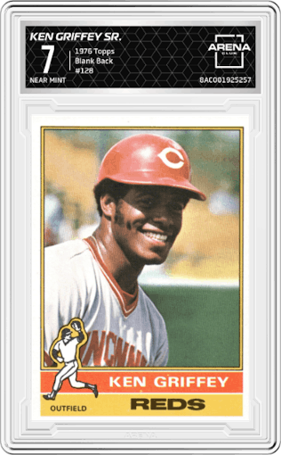 Ken Griffey Sr. from the 1976 Topps set featuring a Blank Back parallel graded by Arena Club and given an overall grade of 7.