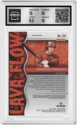 Freddie Freeman from the 2021 Panini Prizm set graded by Arena Club and given an overall grade of 10.
