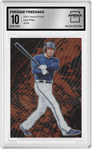 Freddie Freeman from the 2021 Panini Prizm set graded by Arena Club and given an overall grade of 10.