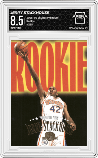 Jerry Stackhouse from the 1995-96 Skybox Premium set graded by Arena Club and given an overall grade of 8.5.