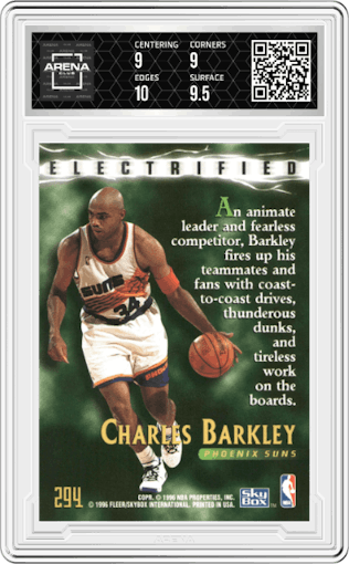 Charles Barkley from the 1995-96 Skybox Premium set graded by Arena Club and given an overall grade of 9.5.