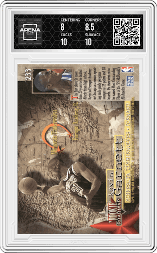 Kevin Garnett from the 1995-96 Skybox Premium set graded by Arena Club and given an overall grade of 8.5.