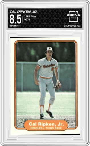 Cal Ripken, Jr. from the 1982 Fleer set graded by Arena Club and given an overall grade of 8.5.