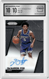 De'Aaron Fox from the 2017-18 Panini Prizm  set graded by Arena Club and given an overall grade of 10.