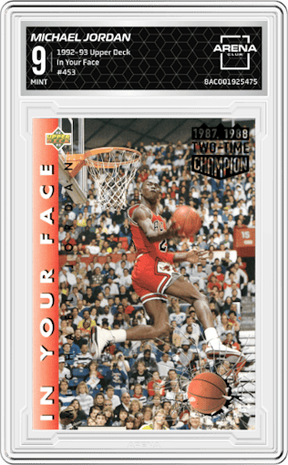 Michael Jordan from the 1992-93 Upper Deck  set graded by Arena Club and given an overall grade of 9.