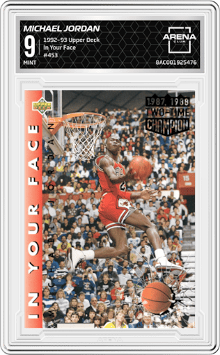 Michael Jordan from the 1992-93 Upper Deck  set graded by Arena Club and given an overall grade of 9.