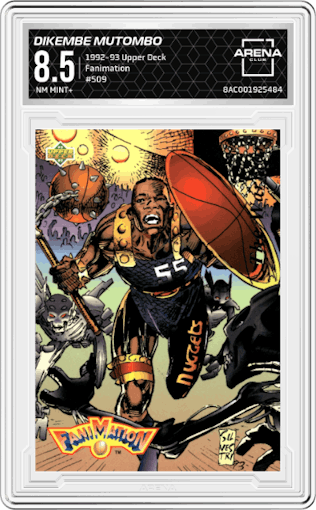 Dikembe Mutombo from the 1992-93 Upper Deck  set graded by Arena Club and given an overall grade of 8.5.