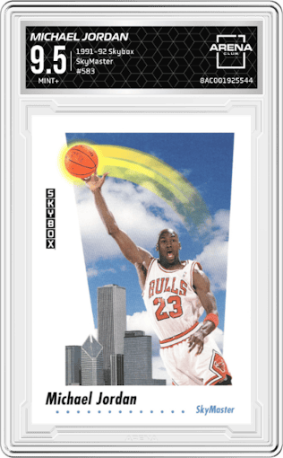 Michael Jordan from the 1991-92 Skybox set graded by Arena Club and given an overall grade of 9.5.