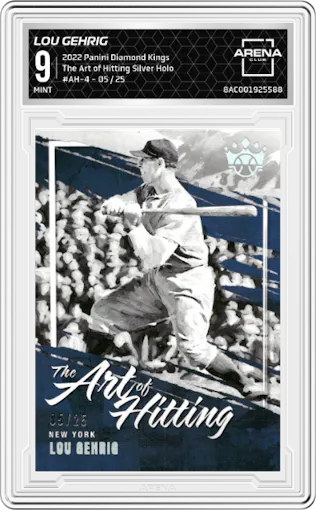 Lou Gehrig from the 2022 Panini Diamond Kings set featuring a Silver Holo parallel graded by Arena Club and given an overall grade of 9.