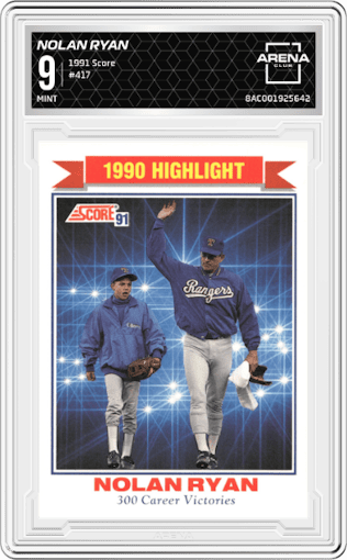 Nolan Ryan from the 1991 Score set graded by Arena Club and given an overall grade of 9.