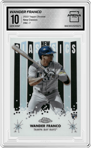 Wander Franco from the 2022 Topps Chrome set graded by Arena Club and given an overall grade of 10.
