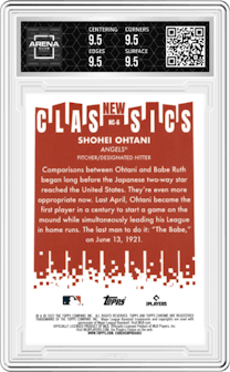 Shohei Ohtani from the 2022 Topps Chrome set graded by Arena Club and given an overall grade of 9.5.