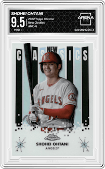 Shohei Ohtani from the 2022 Topps Chrome set graded by Arena Club and given an overall grade of 9.5.