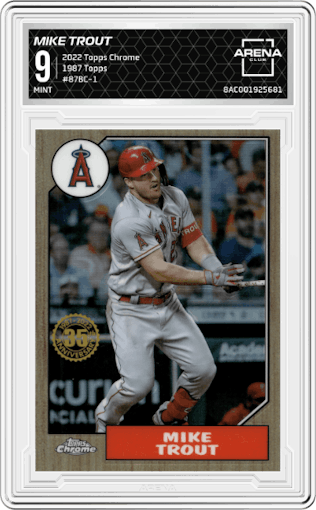 Mike Trout from the 2022 Topps Chrome set graded by Arena Club and given an overall grade of 9.