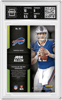 Josh Allen  from the 2018 Panini Player of the Day set graded by Arena Club and given an overall grade of 9.5.