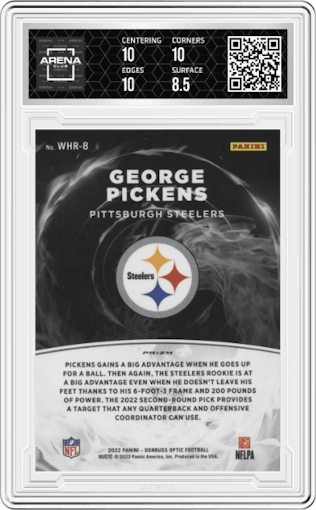 George Pickens from the 2022 Panini Donruss Optic set graded by Arena Club and given an overall grade of 9.