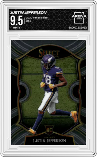 Justin Jefferson from the 2020 Panini Select set graded by Arena Club and given an overall grade of 9.5.