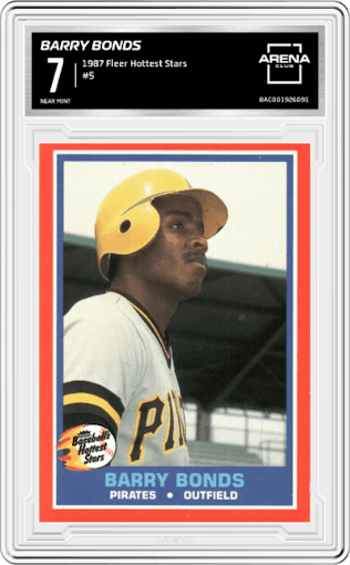 Barry Bonds from the 1987 Fleer Baseball's Hottest Stars set graded by Arena Club and given an overall grade of 7.