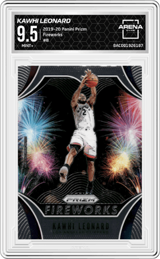 Kawhi Leonard from the 2019-20 Panini Prizm set graded by Arena Club and given an overall grade of 9.5.