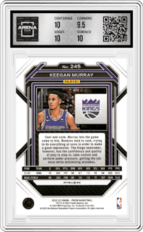Keegan Murray from the 2022-23 Panini Prizm  set featuring a Red Ice parallel graded by Arena Club and given an overall grade of 10.