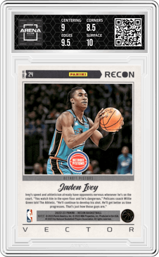 Jaden Ivey from the 2022-23 Panini Recon set graded by Arena Club and given an overall grade of 9.
