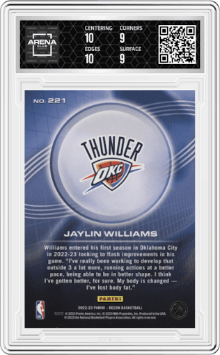 Jaylin Williams from the 2022-23 Panini Recon set graded by Arena Club and given an overall grade of 9.5.