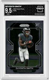 DeVonta Smith from the 2021 Panini Prizm set graded by Arena Club and given an overall grade of 9.5.