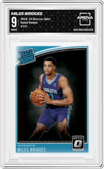 Miles Bridges from the 2018-19 Panini Donruss Optic set graded by Arena Club and given an overall grade of 9.