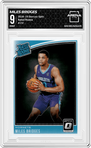 Miles Bridges from the 2018-19 Panini Donruss Optic set graded by Arena Club and given an overall grade of 9.